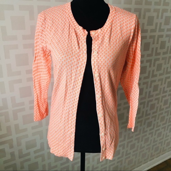 Merona Neon Floral 3/4 Sleeve Cardigan Sweater S Orange and White - Picture 1 of 3